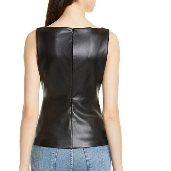 THEORY Scoop Neck Faux Leather Tank Top, Black, Small, (4/6), Designer, NWT - Picture 6 of 16